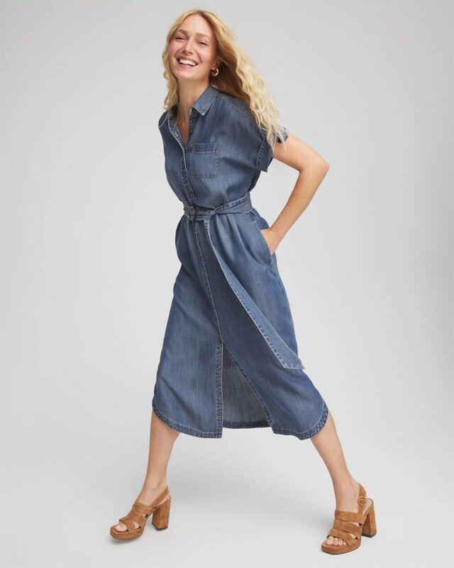 Denim Tie  Midi Shirtdress - image 2